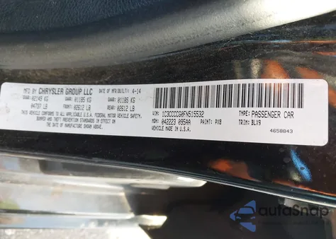 2015 Chrysler 200 C из США, поврежденный, VIN 1C3CCCCG0FN515532